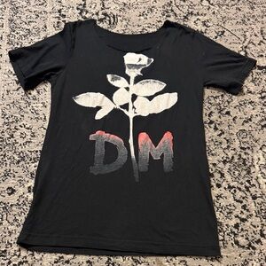 Black Depeche Mode T-Shirt with White Rose and DM Design